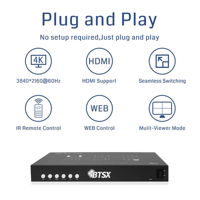 Solución de Monitoreo de Conferencias HDMI 4K60 8x1 Bitvisus, Adaptador de conmutación de pantalla multivisor negro 8 en 1, BIT-MV-4K60-801