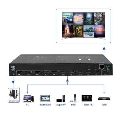 Opciones de control RS232 8 Controlador de pantalla multi-pantalla de entrada HDMI para conmutación de video sin esfuerzo y diseño fácil de usar
