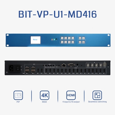 Bitvisus 1U RACK PIP Conmutador HDMI de conmutación sin fisuras Matriz 4K60 4*4 LCD LED TV Video controlador de pared ProcesadorBIT-VP-U1-MD416
